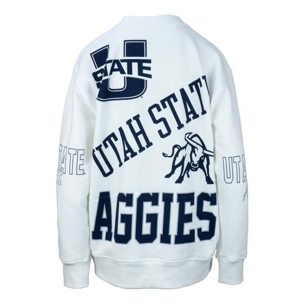 Women's White Utah State Crew Sweatshirt with Logos All Over